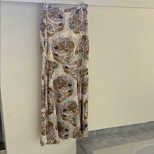 Free People Abstract Floral Maxi Skirt - Cream and Brown
